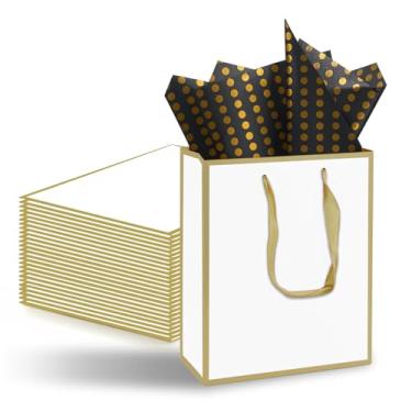 Imagem de Yampahpa Pacote com 24 sacos de presente com alça e papel de seda, sacos de lembrancinha para chá de panela, casamento, aniversário, formatura, chá de bebê, ouro branco