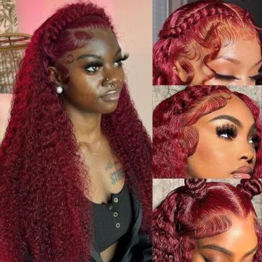 Imagem de Perucas frontais de renda Simeider 30 polegadas 99J Burgundy Deep Wave