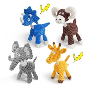 Imagem de Pacote com 4 brinquedos para cães com cordas duráveis para mastigar animais de pelúcia brinquedo interativo para cães de pelúcia com apito conjunto de brinquedos para animais de estimação: girafa