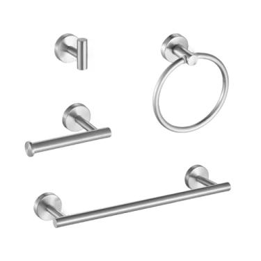 Imagem de Conjunto de acessórios para banheiro com barra de toalha prateada, toalheiro de aço inoxidável 304, suporte para papel higiênico, suporte para sabonete líquido, acessórios opcionais para banheiro, co