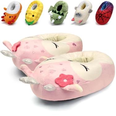 Imagem de IceUnicorn Chinelos infantis fofos e engraçados para casa de animais, meninas, meninos, Natal, pelúcia, quarto, chinelo lavável, Cervo malhado, 12-13 Little Kid