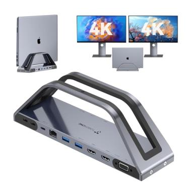 Imagem de TOBENONE Estação de ancoragem USB C, monitor duplo 4K para MacBook M1/M2/Windows, suporte para estação de ancoragem para laptop com tela tripla, base USB C universal com HDMI duplo 4K, adaptador de