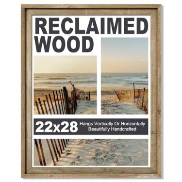 Imagem de Moldura rústica para pôster, 56 x 71 cm, moldura de madeira de celeiro recuperada com vidro temperado HD, canto envelhecido para galeria familiar, suporte de parede horizontal e vertical e exibição de