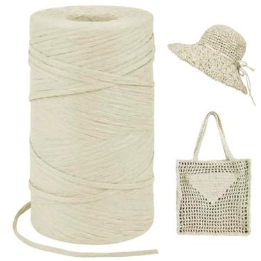 Imagem de LEREATI Fio de ráfia branco leitoso para sacos de crochê, fita de ráfia de corda plana de 3 mm x 328 jardas para embrulho de presente, fio de fita de papel de ráfia para chapéu de sol de crochê, bolsa