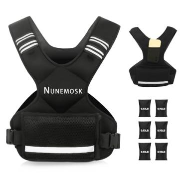 Imagem de Colete pesado, pesos ajustáveis para mulheres e homens, 1,8 a 4,5 kg/5,4 a 8,2 kg, colete de rucking com 6 pesos e bolso grande, faixa refletiva para corrida, exercícios e treinamento de força (preto