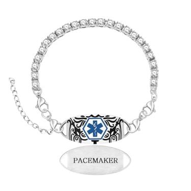 Imagem de Zircobic Pulseira feminina de identificação médica com corrente de tênis de zircão branco, placa gravada intercambiável, fecho lagosta ajustável, leve, hipoalergênica, para corrida, ao ar livre, uso