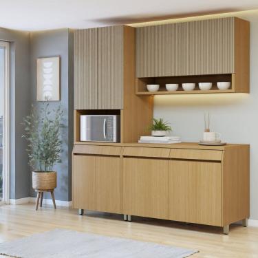 Imagem de Cozinha Completa Modulada 3 Peças 8 Portas 2 Gavetas 100% Mdf Carvalho/Greige