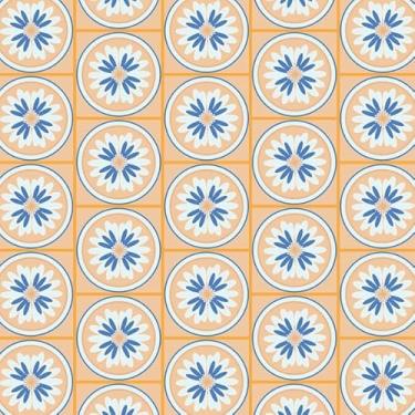 Imagem de Quadro Decorativo com Estampa Ornate Geometric Floral Blue And Orange 50 x 50 Papel 2 unidades