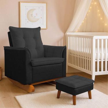 Imagem de Poltrona Amamentação Balanço Madeira e Puff Lariane Nozes/Bouclê R04 - D`Rossi