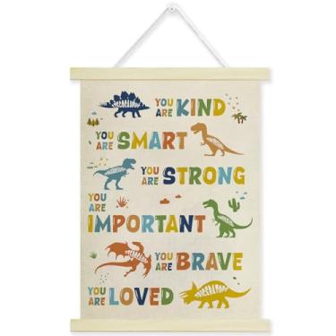 Imagem de ZSHFMY Moldura inspiradora de pôster de dinossauro, decoração de parede motivacional para berçário, sala de jogos, sala de aula, pôster de aprendizagem de dinossauros infantis com molduras de madeira
