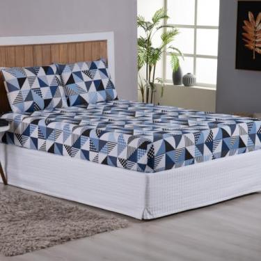 Imagem de Jogo de Lençol Queen 3 Peças 200 Fios 100% algodão Estampado (Geometrico Azul)