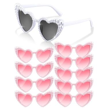 Imagem de Saysurey 10 peças de óculos de sol de despedida de solteira pérola em forma de coração, presentes de dama de honra para mulheres, noivas, festas de casamento, Branco, rosa, Medium