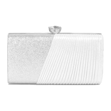 Imagem de PTORIZNY Bolsa clutch feminina formal para noite bolsa de formatura com strass para festa de casamento, Prata