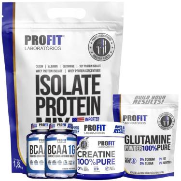 Imagem de WHEY ISOLADO 1,8KG l GLUTAMINA PURA 300G l CREATINA MONOHIDRATADA 150G l 2X BCAA 60 TABLETS l PROFIT-Unissex