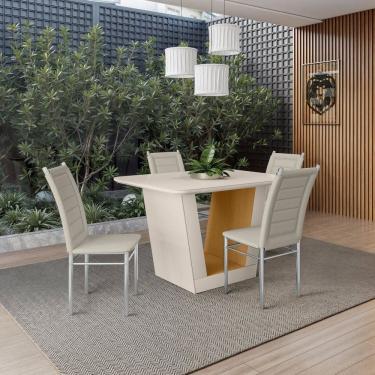 Imagem de Mesa Viena 120x90cm Tampo de Mdf e Vidro com 4 Cadeiras Tokio Off White/Marrom