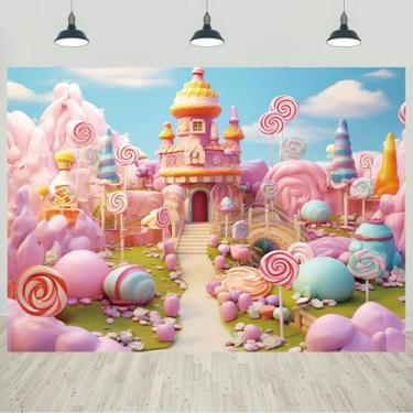 Imagem de 4,6 x 2,4 m Candyland pano de fundo fantasia castelo doce fotografia fundo meninas aniversário candyland tema decorações de festa banner foto estúdio adereços