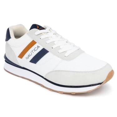 Imagem de Nautica Tênis masculino moderno de cano baixo – tênis com cadarço para um estilo de basquete elegante e sapatos de caminhada confortáveis, Branco, azul-marinho, mostarda, 41 BR