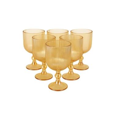 Imagem de Conjunto de 6 Taças Caneladas Âmbar, 380ml, Base Pedestal
