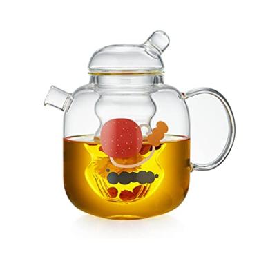 Imagem de Chaleira de café e chá bule de vidro feito à mão com infusor de vidro de chá solto removível chás de florescer chaleira 2 em 1 bule de chá de cerâmica elétrica aplicável (cor: transparente)