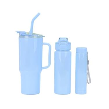 Imagem de Garrafa de Água com Timer, Squeeze Motivacional - Kit 3 pçs, Copo com Adesivos para Lembrar de Beber Água, Garrafa Fitness e Trendy (Azul)