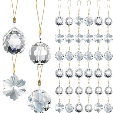 Imagem de XunYee 36 peças de enfeites de bolas de Natal de vidro de cristal, mini prisma de cristal suspenso de 3 cm, pingentes para decoração de árvore de Natal em casa, casamento, festa de aniversário