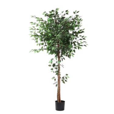 Imagem de Árvore de ficus artificial, tronco natural, folhas de banyan de seda realistas, árvores artificiais para decoração de casa, plantas artificiais internas para presentes de casa, árvores falsas