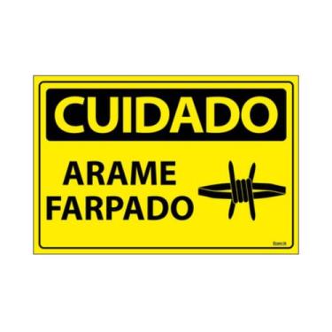 Imagem de Placa De Sinalização Cuidado Arame Farpado 30x20 Ecom IA - SC111 F9e