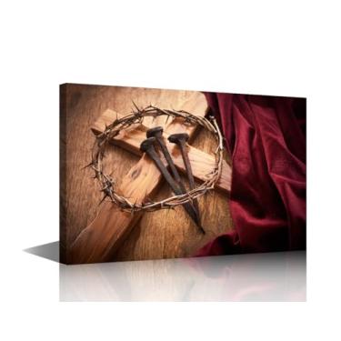 Imagem de Decoração de parede Jesus Coroa Espinhos e Unhas em Pinturas Antigas Painéis de Arte de Parede para Sala de Estar Imagens Cristãs Tela Arte Moderna Decoração de Casa Poster Giclée Emoldurado Pronto