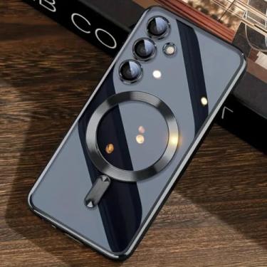 Imagem de Capa de silicone com glitter de luxo para Samsung Galaxy S25 Edge S24 S23 S21 Fe S22 Ultra Plus, capa magnética transparente macia (para S24Fe/preto)