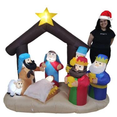 Imagem de Presepio Natal Inflavel Natalino Menino Jesus Luz Led Sagrada Familia 
