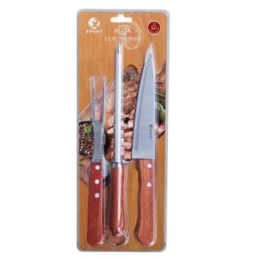 Imagem de Kit 3 Peças Para Churrasco Com Cabo de Madeira - Aço Inox - XPERT