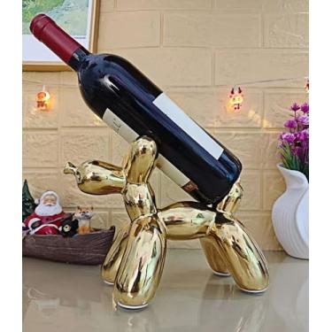 Imagem de WE-CY artware Suporte de garrafa de vinho para cães com balão criativo funciona como decoração de estátua independente e suporte de livros para amantes de cães, decoração de arte moderna para cozinha