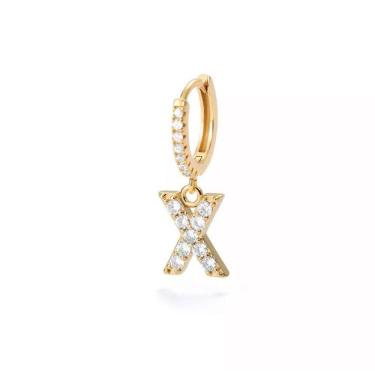 Imagem de Brinco Dourado Inicial Alfabeto Letra X Argola Strass S1635