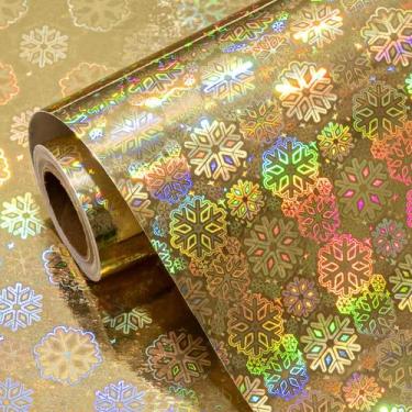 Imagem de Papel de embrulho Retrify Gold Snowflake 43x10 m holográfico