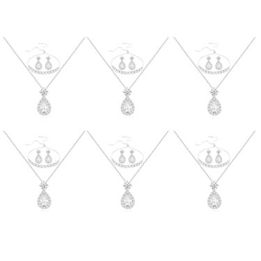 Imagem de secrezone Conjunto de colar de brincos de zircão de lágrima elegante banhado a ouro prata para damas de honra, joias de zircônia cúbica cintilante, presente de casamento, 4/5/6 peças, Pedra preciosa