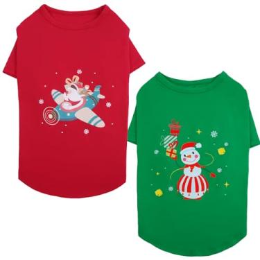 Imagem de IKIPUKO Pacote com 2 camisetas para cães de Natal – Camiseta de manga comprida macia e confortável, para outono e inverno para pele sensível, camada de clima frio sob casacos, descanso interno