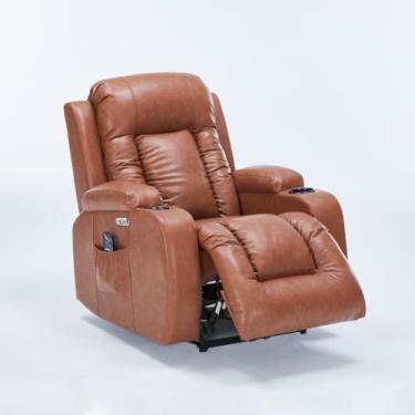 Imagem de Cadeira Poltrona do Papai Elétrica Reclinável Austin Massagem e Aquecimento com Porta Copos Entrada USB/USB-C PU Caramelo G94 - Gran Belo