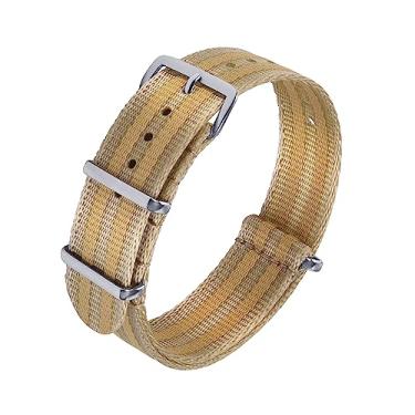 Imagem de JWNSPA Pulseira de relógio de substituição de nylon balístico – 20 mm 22 mm Uma peça pulseira de relógio com fivela polida para homens e mulheres (20 mm, listras amarelas cáqui)