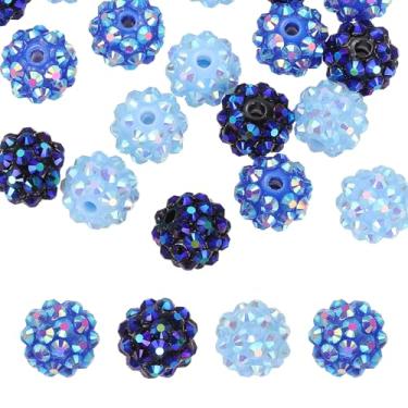 Imagem de PATIKIL Contas de strass de resina de 12 mm para caneta com contas, pacote com 30 bolas de discoteca brilhantes em pedaços redondos de chiclete para chaveiro com contas, azul/azul escuro/preto