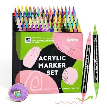 Imagem de Arrtx Marcadores de tinta, canetas de tinta acrílica, 112 cores, ponta dupla para pintura rupestre, cerâmica, madeira, plástico, álbuns, letras em pincel, fabricação de cartões, artesanato DIY (ponta