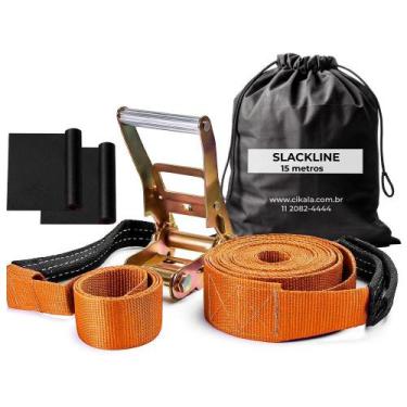 Imagem de Slackline Laranja 15 M Catraca + Alças + Protetores + Bolsa - Cikala