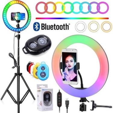 Imagem de Kit Iluminador Ring Light Rgb Colorido Led Tripé Profissional Para Cel