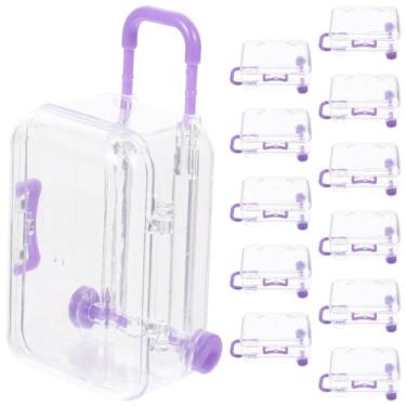Imagem de Mini caixa de lembrancinhas, 12 peças, mini mala de viagem, caixa de doces, estojo de plástico transparente, suporte de armazenamento de joias para casamento, aniversário, roxo
