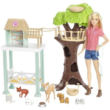 Imagem de Boneca Barbie Veterinária com 8 Animais de Estimação e Casa na Árvore, Rosa