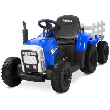 Imagem de Trator Elétrico Infantil com Pneus de EVA, Motores Duplos de 35W, Controle Remoto, 3 Marchas e Luzes de LED, 12V, Kidzone, Azul
