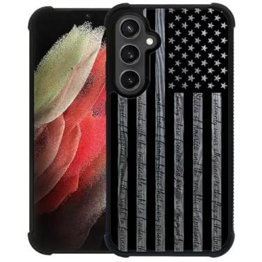 Imagem de Toulas Capa para Samsung Galaxy S23 FE, design de bandeira americana de grão de madeira preta e cinza, proteção total, à prova de choque, anti-arranhões, capas para mulher e homem