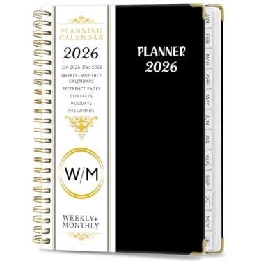 Imagem de Agenda semanal e mensal 2026, janeiro a dezembro, espiral com abas, bolso interno, agenda de 15,7 x 21,6 cm (preto, 15,7 cm x 21,6 cm)