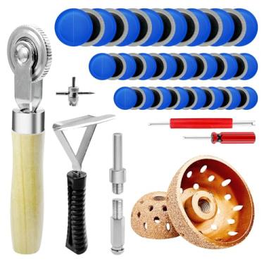 Imagem de 54 peças kit de remendo de pneu resistente, ferramentas de reparo de pneu 42 mm 55 mm roda de polimento de aço de tungstênio com remendos de pneu de 32/42/58 mm, raspador de forro interno, rolo de