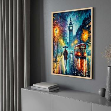 Imagem de Quadro Decorativo com Moldura e Acrilico Cristal Vidro Abstrato Pintura Colorido Londres Sala Quarto Hall