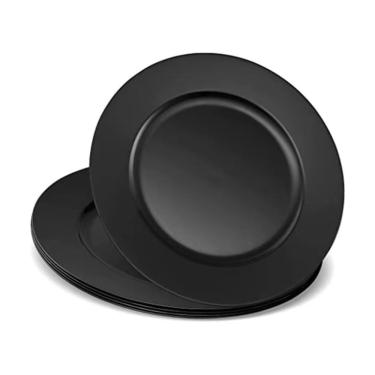 Imagem de Sousplat Preto Organizador Redondo Mesa Em Inox Prato Buffet Restaurante Multiuso Grande 33cm